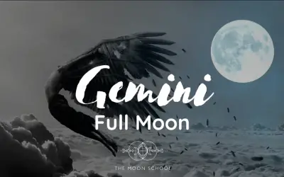 Hermes flying in sky with Full Moon in Gemini