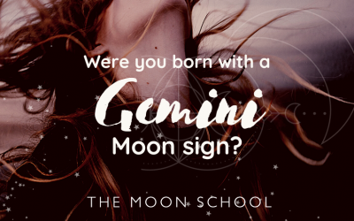 Woman with head up and long red hair blowing in the wind and text: Were you born with a Gemini Moon Sign?