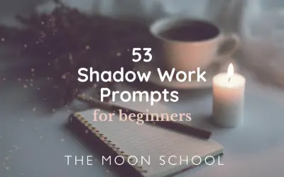 soft photo of a journal with candle and text: Shadow Work Prompts for beginners
