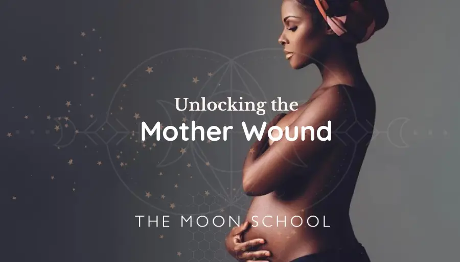 Pregnant woman with text: Unlocking the Mother Wound