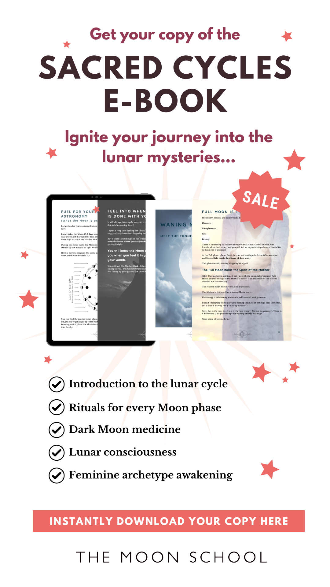 Sacred Cycles E-Book graphic with list of benefits