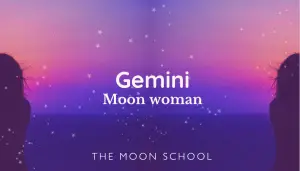 Gemini Moon women text on a purple sky