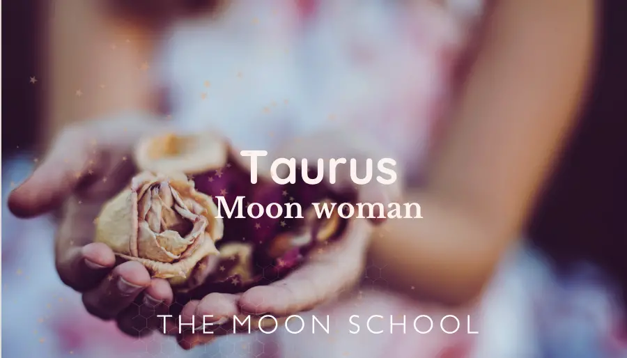 Taurus Moon Woman text over hands holding roses