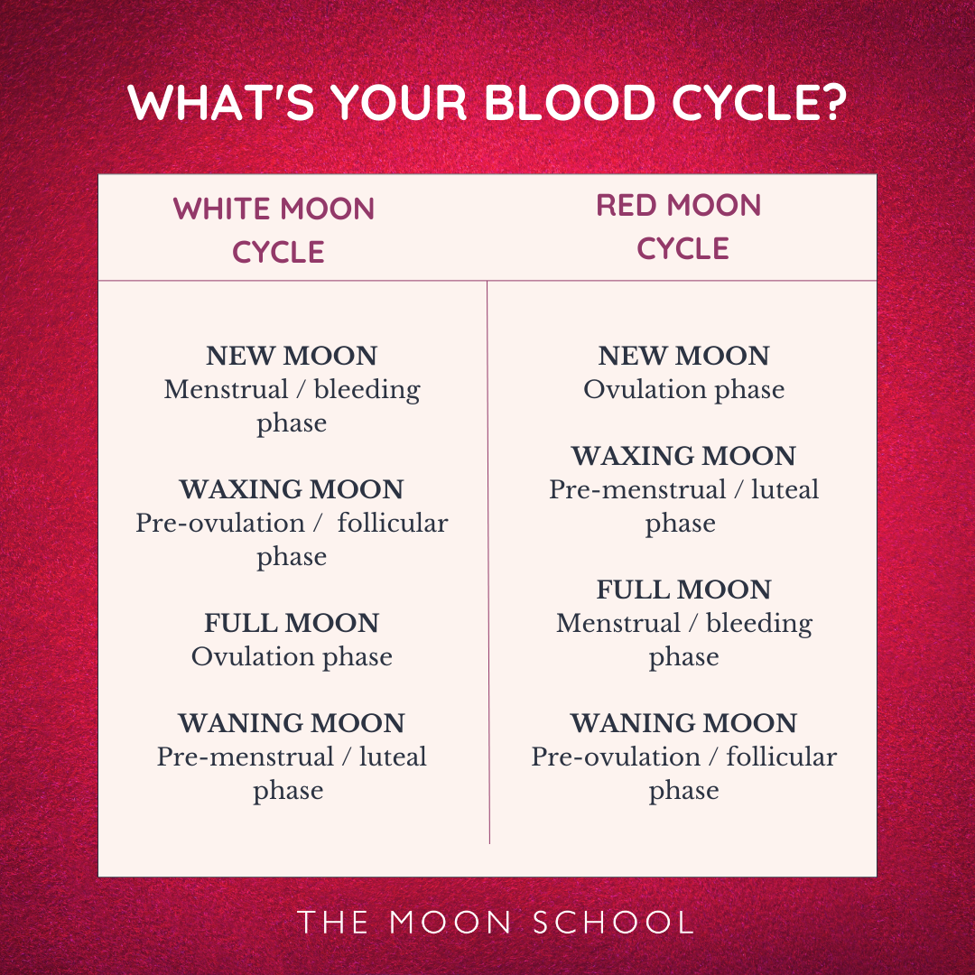 Pinterest infographic showing red moon cycle and white moon cycle