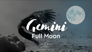 Hermes flying in sky with Full Moon in Gemini