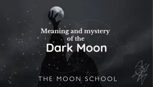 Hand reaching up holding the dark Moon with meaning and mystery text