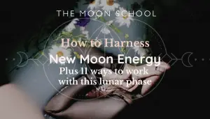 Woman in New Moon ritual bath with flowers and text: How to Harness New Moon Energy