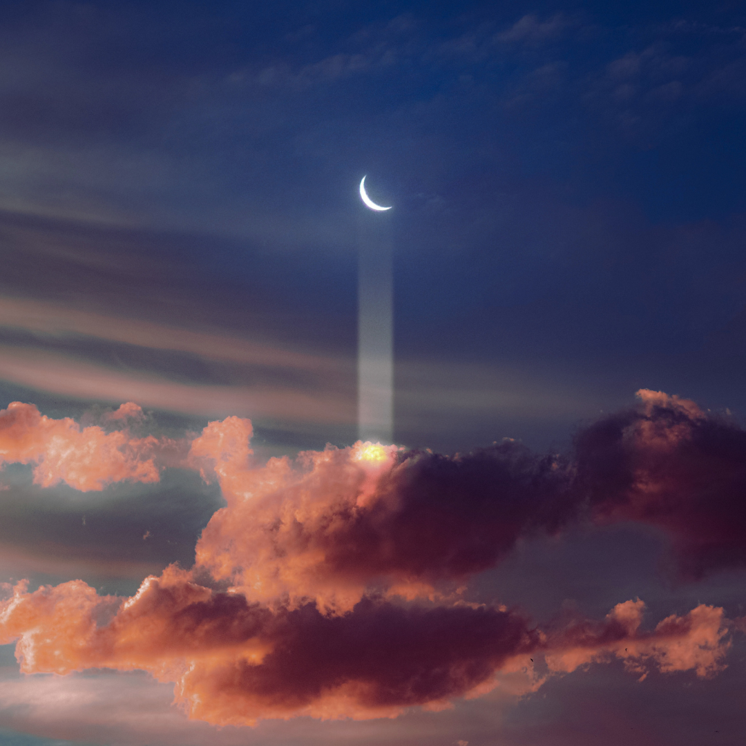 Crescent Moon symbol in purple sky