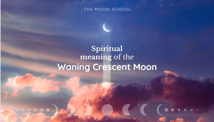 waning crescent phase spiritual meaning text over a beautiful crescent Moon in night sky