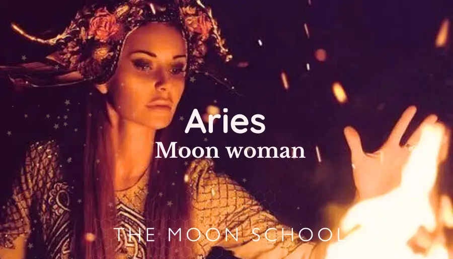 Moon in Aries Woman with head dress and fire