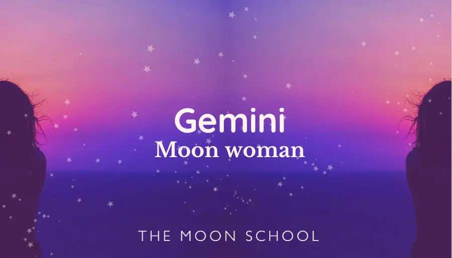 Gemini Moon women text on a purple sky