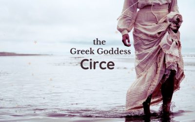 Goddess circe on island seashore in ancient greece
