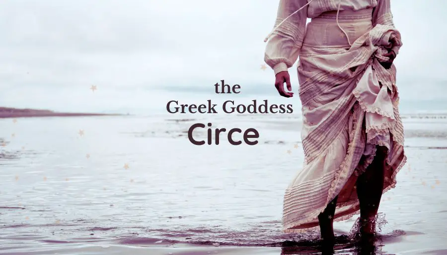 Goddess circe on island seashore in ancient greece