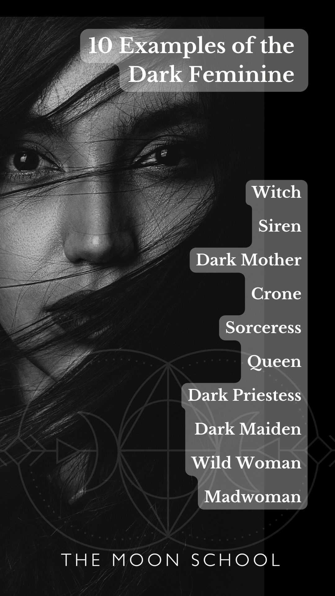 Pin with a list of dark feminine archetypes