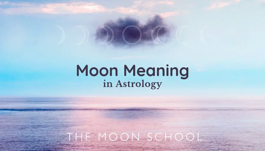 Moon phases in astrology text over a blue sky and pink ocean