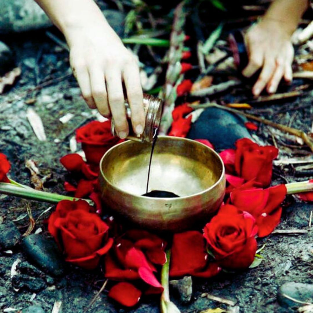 menstrual blood magic ritual with red roses