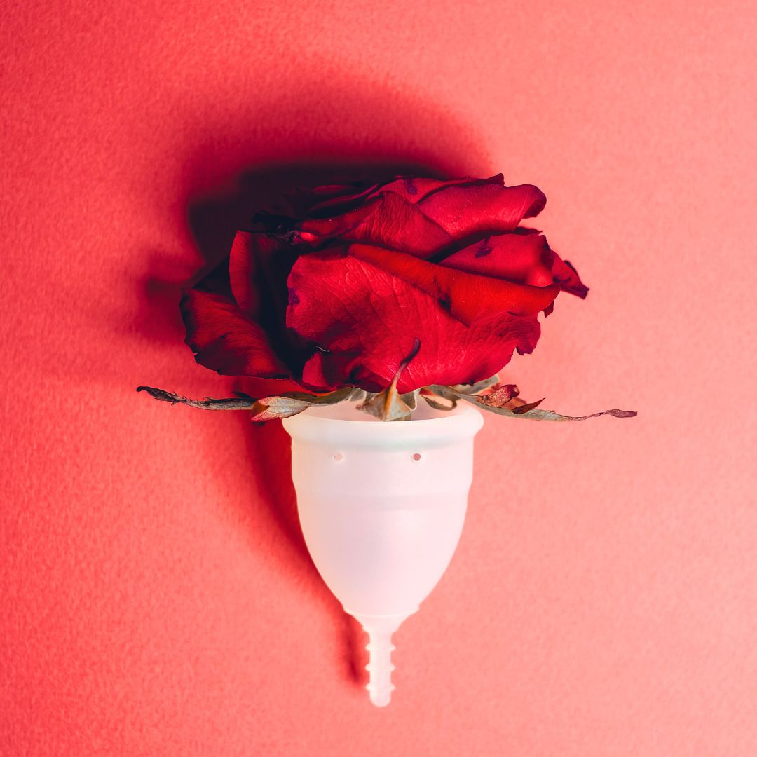 menstrual cup with rose