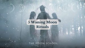 Magical Woman in a Moon circle performing a waning Moon ritual