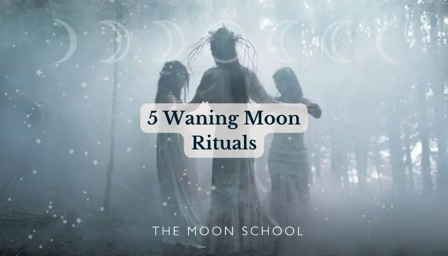 Magical Woman in a Moon circle performing a waning Moon ritual