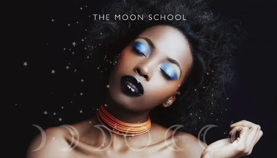 Beautiful woman of colour with eyes closed and Moon phases