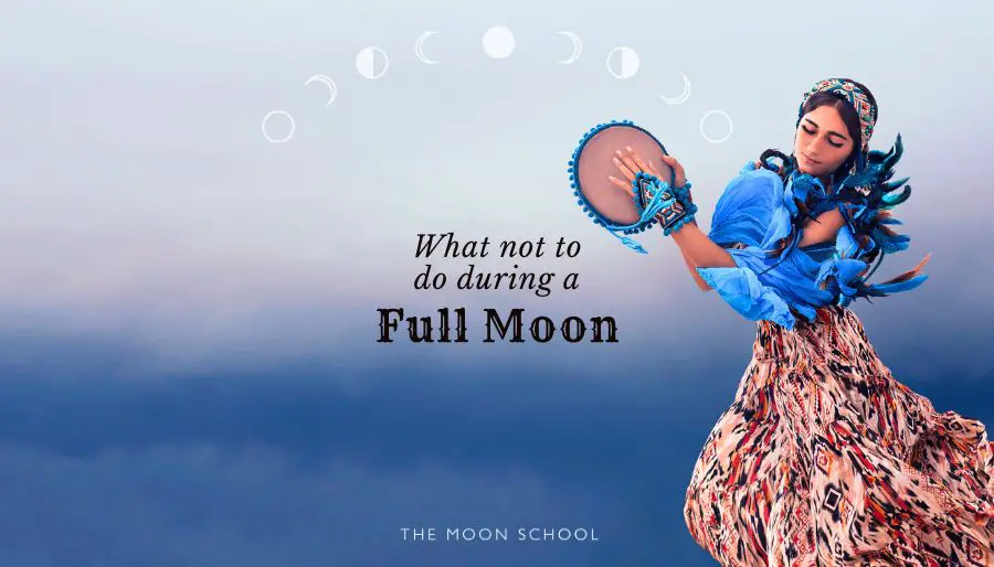 Witchy women banging a shamanic drum asking What not to do during a Full Moon what to avoid