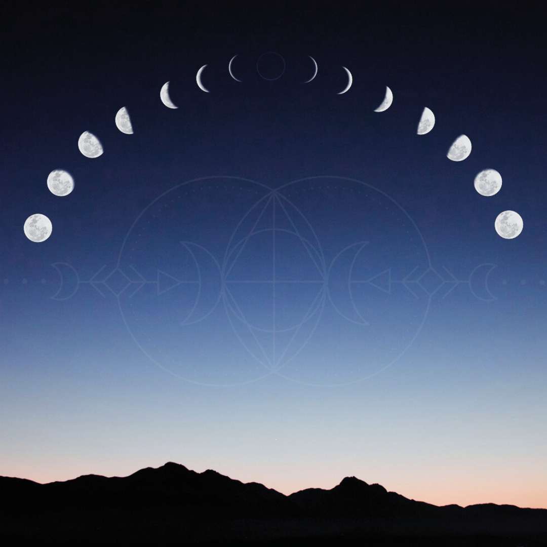 Eight Moon phases in the sky for manifesting