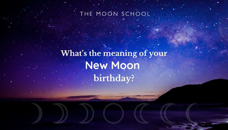 Starry night sky with text What's the meaning of your new Moon birthday