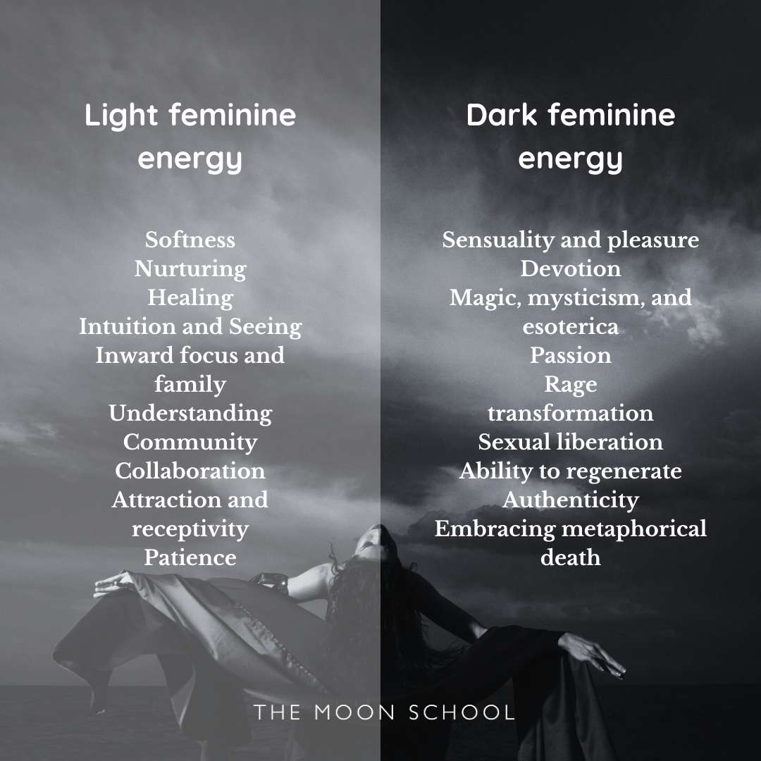 light feminine energy traits qualities aesthetic vs list of dark feminine energy 
