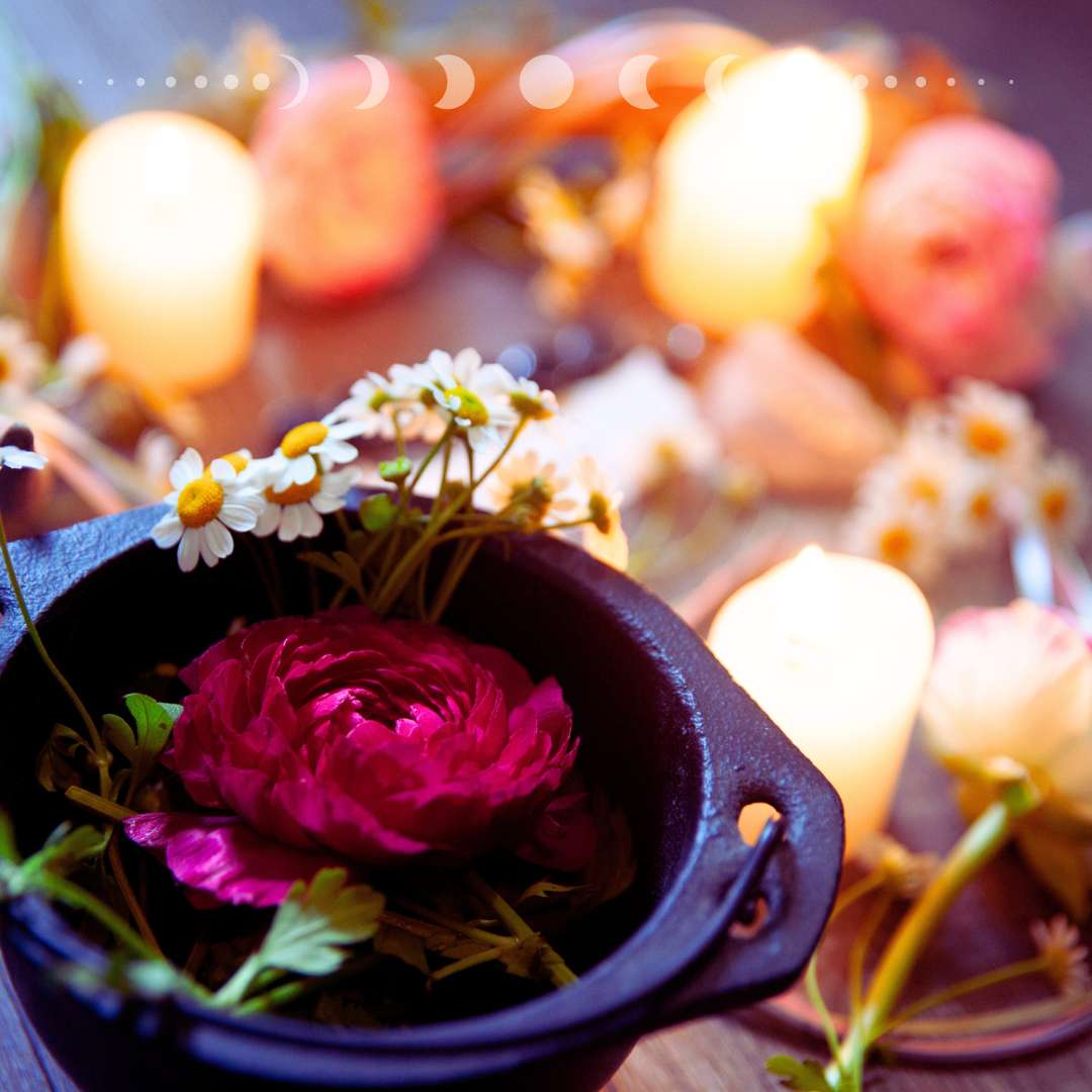 Spiritual rituals using an altar with rose and rose quartz 