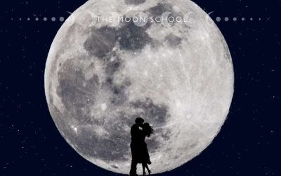 Couple in love embracing with full Moon backdrop