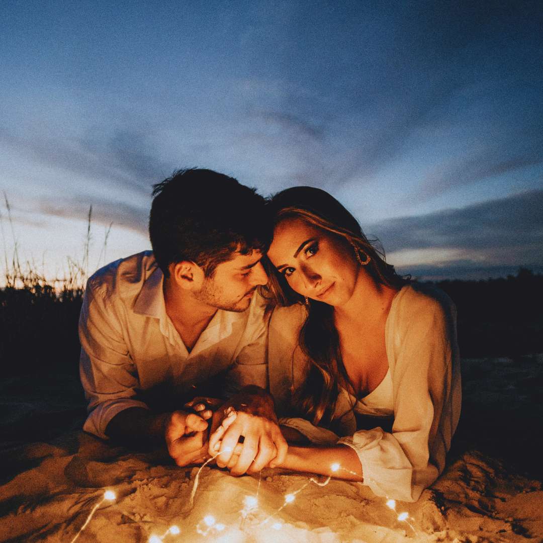 Couple in love doing full Moon rituals