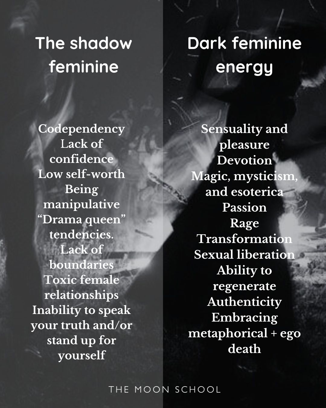 Infographic showing shadow feminine vs dark feminine