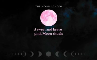 Pink Moon in a dark sky with text that says: 5 Sweet and Brave Pink Moon rituals