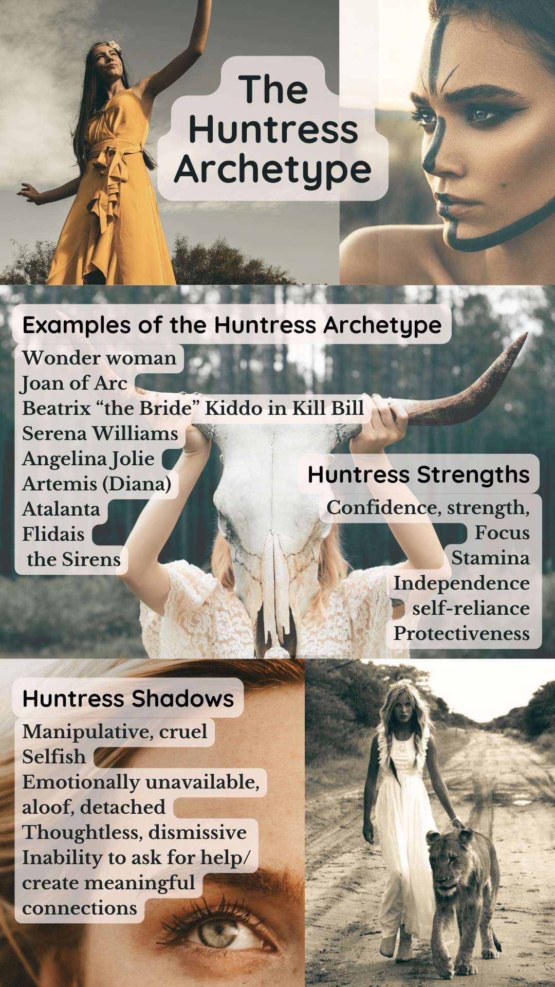 Guide to the Huntress Archetype with examples, strengths and shadow side