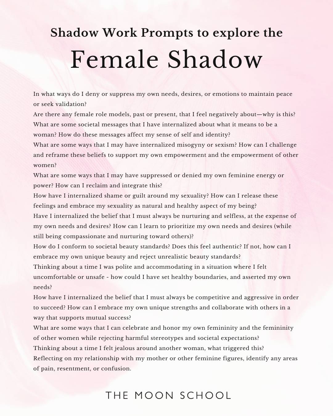 list of shadow work prompts for the feminine shadow