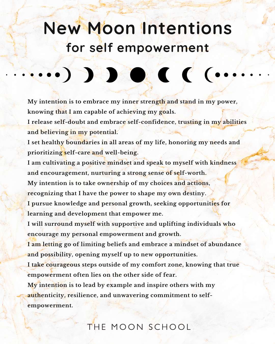 List of New Moon intentions for self empowerment
