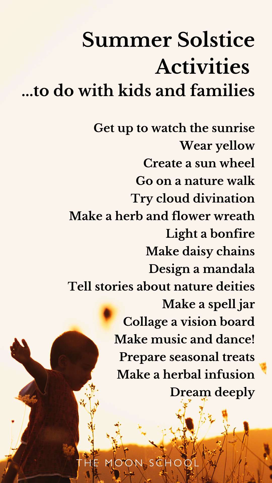 LIst of activities for celebrating Litha (summer solstice) with children