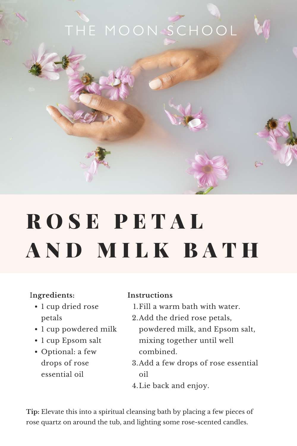 Healing rose petal ritual bath recipe card