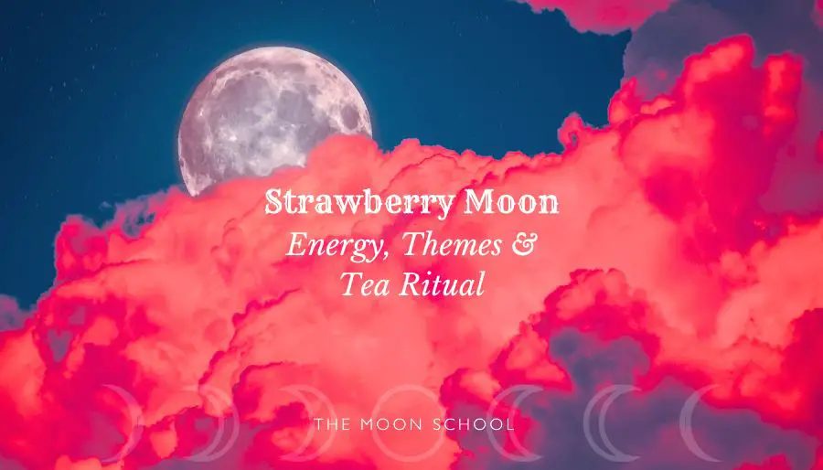 Red Full strawberry moon in a red cloudy summer sky