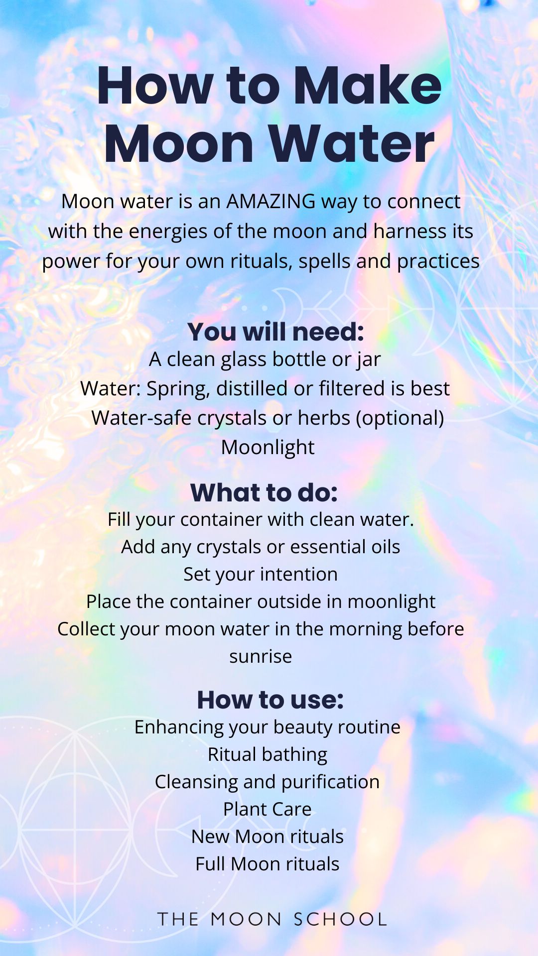How to make Moon water instructions on rainbow water background