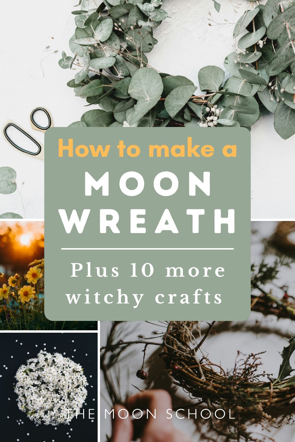 Wicca craft pin with instructions to make a Moon wreath
