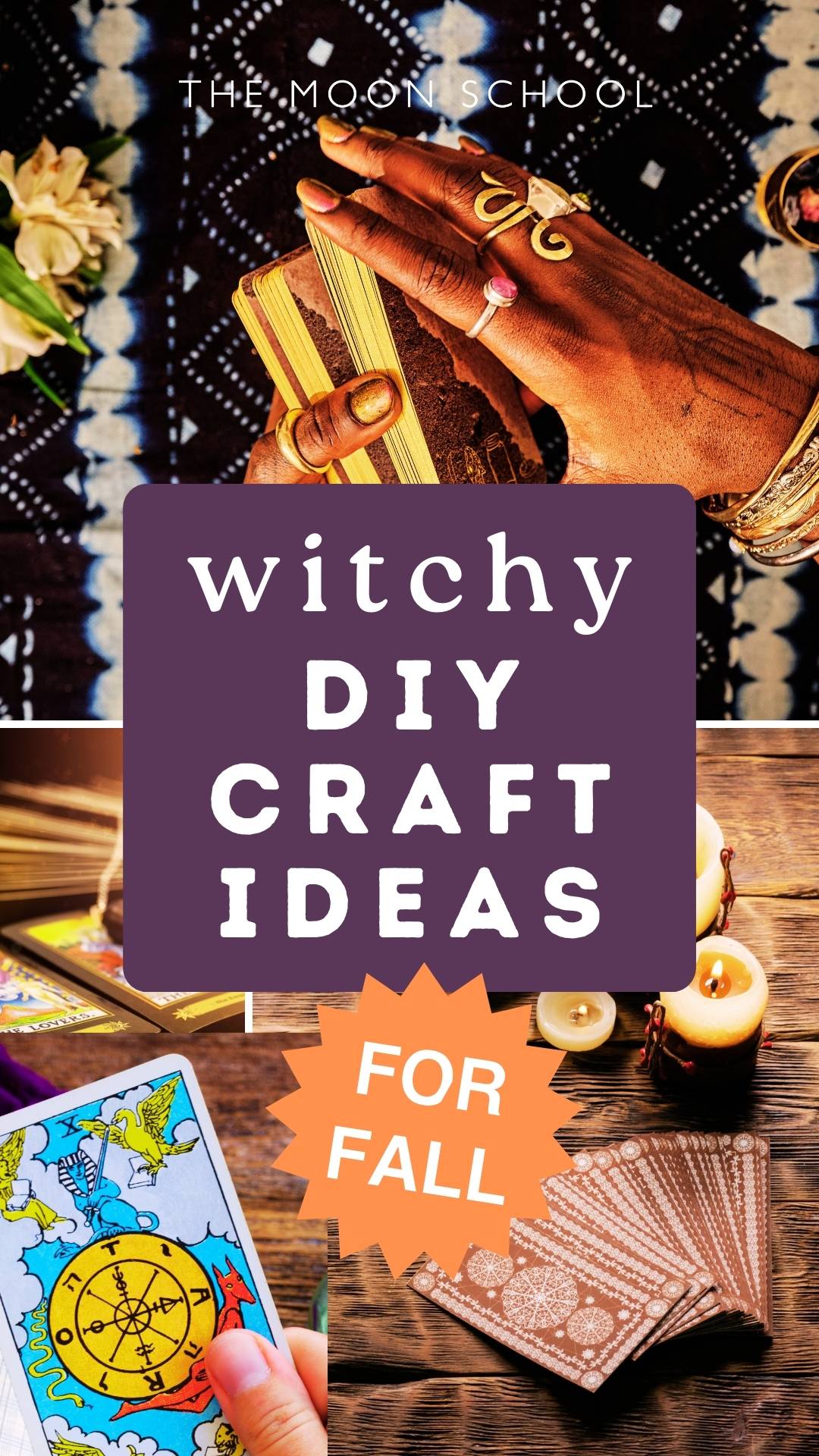 Collage of witchy fall activities and crafts