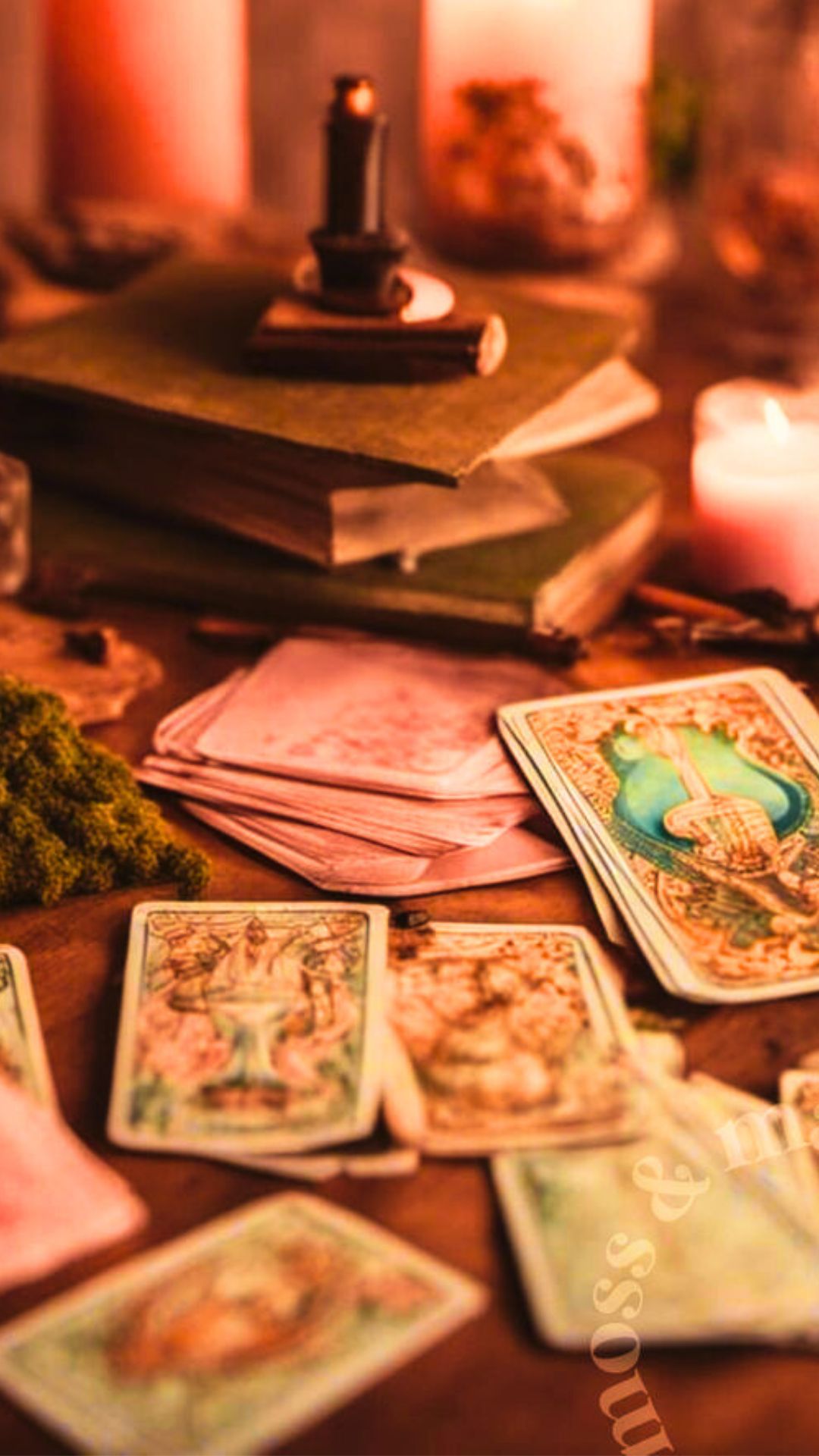 Tarot cards in an autumn spread for Mabon