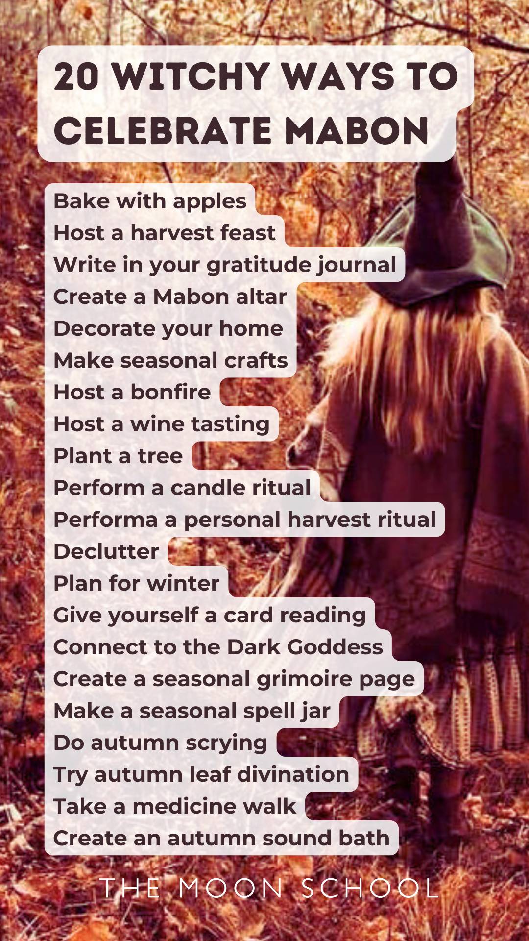 list of to fall equinox rituals over an image of an autumn witch