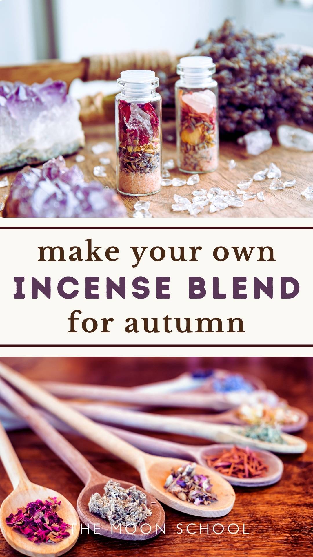 Collage of DIY herbal incense blend