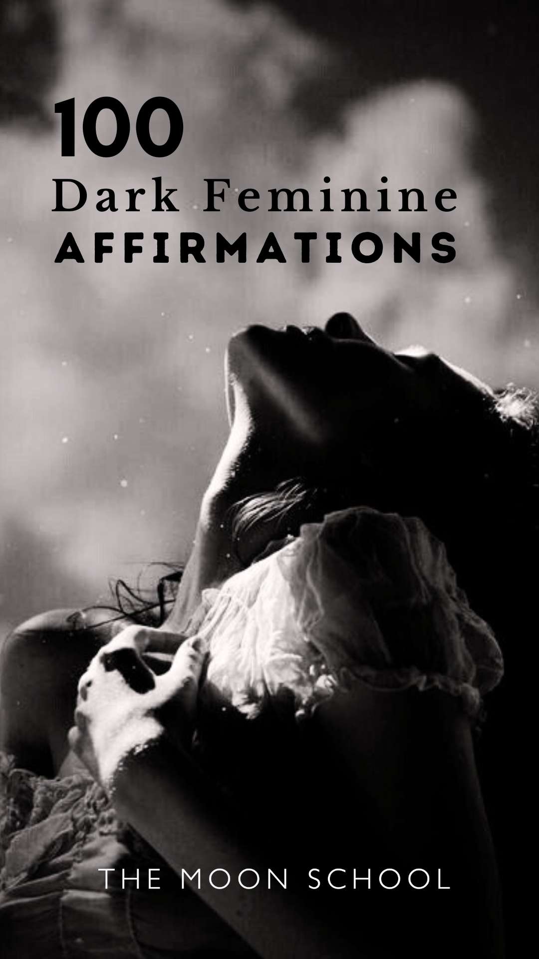 Dark femme siren woman in her sensual energy with text overlay: 100 dark feminine affirmations