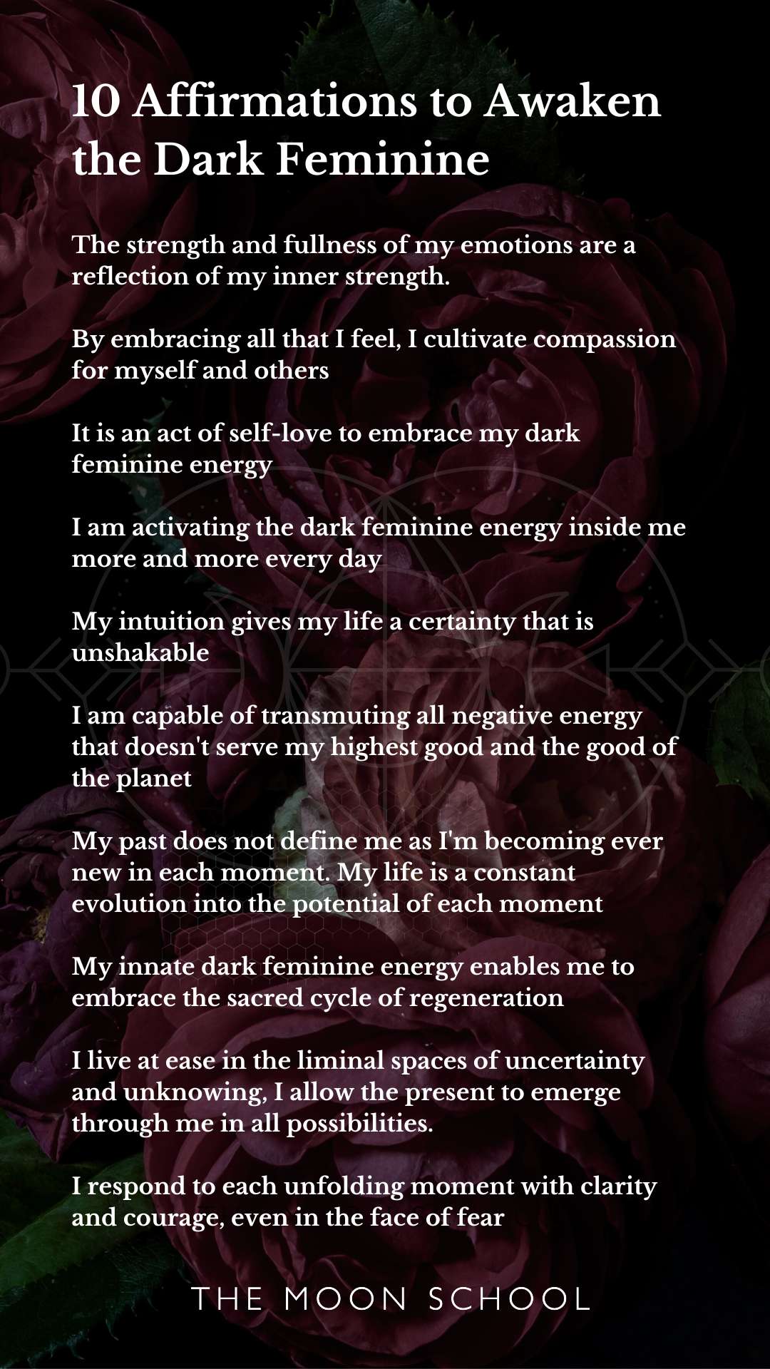 List of dark divine feminine energy affirmations for powerful professional women