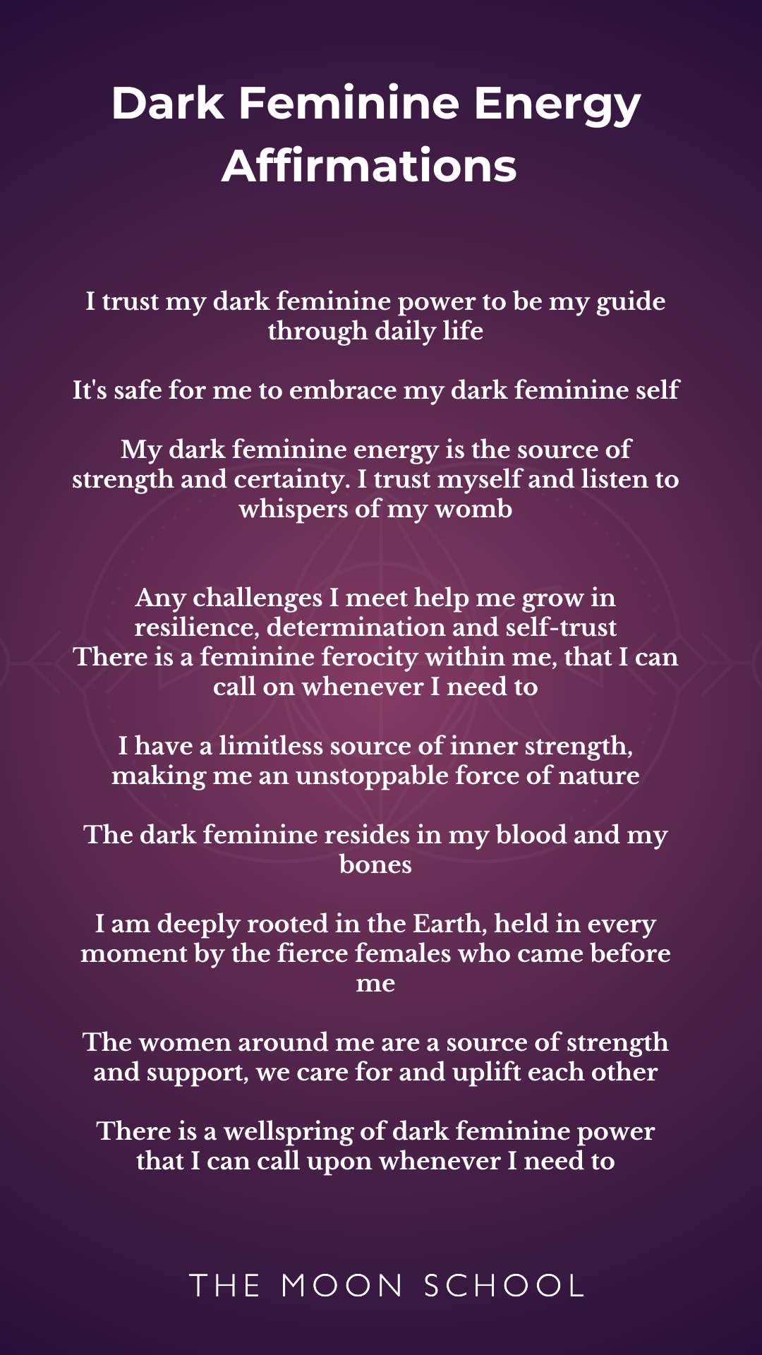 Dark feminine affirmations list on purple