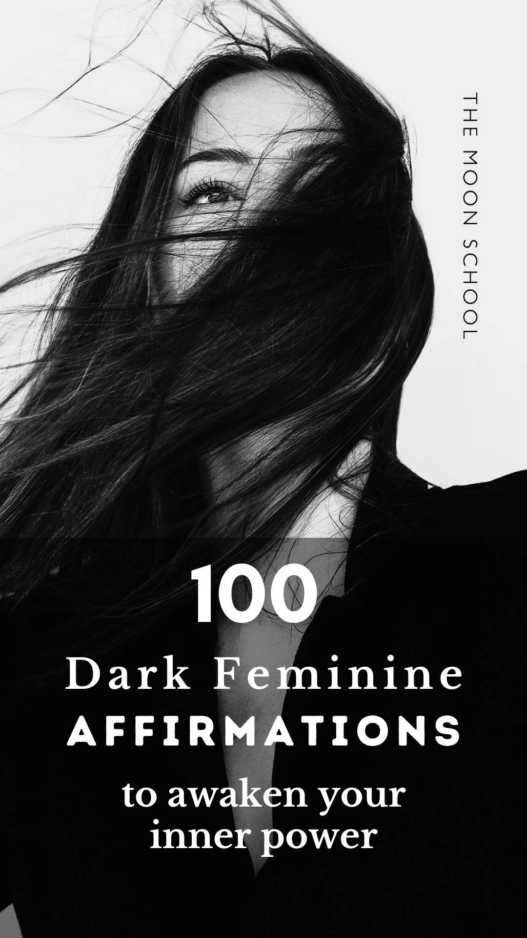 Dark feminine woman embodying her siren energy with text: 100 dark feminine affirmations 