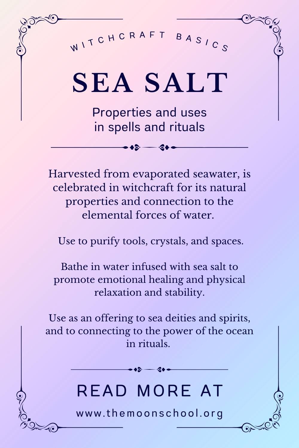 Wiccan spell book page showing properties and uses of sea salt in magick